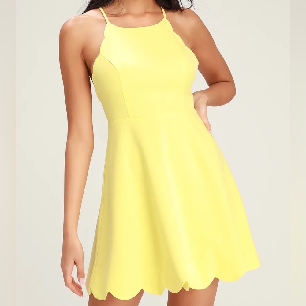 Lulus Play On Curves Light Yellow Backless High Neck Dress